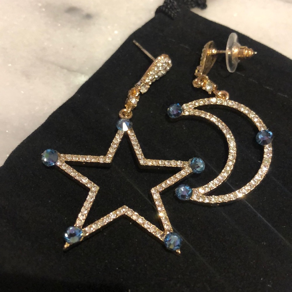 Crystal Star & Moon Outline Earring by Kyky&Zo, NWT